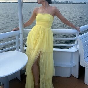 Elegant Yellow Strapless Dress